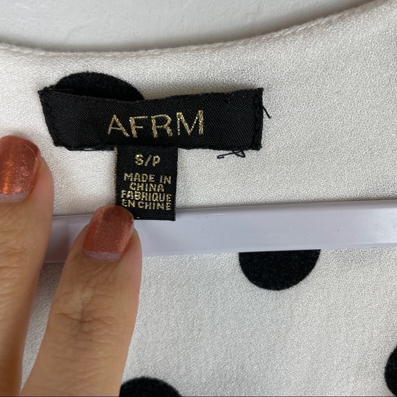 AFRM Polka Dot Long Sleeve Wrap Front Puff Shoulder Crop Top Women's Size Small - Picture 3 of 7